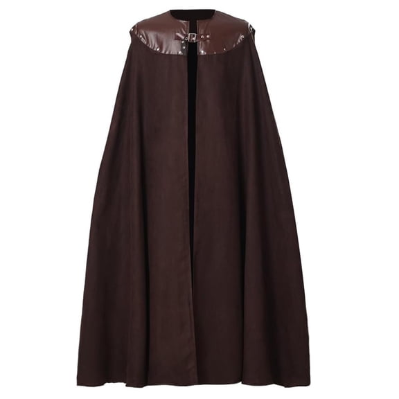Viking Cape Medieval Leather Patchwork Cape Halloween Costume Renaissance Cloak with Chain Clasp