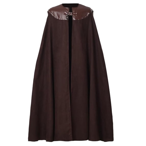 Viking Cape Medieval Leather Patchwork Cape Halloween Costume Renaissance Cloak with Chain Clasp