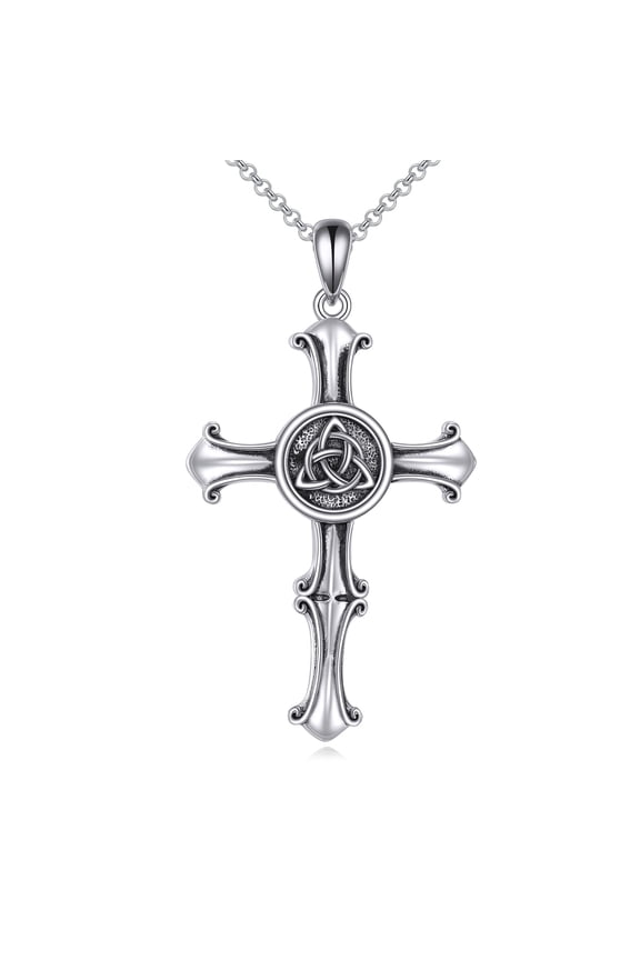 Viking Celtic Knot Cross Necklace for Men Women Sterling Silver Retro Religious Irish Trinity Knot Cross Pendant Jewelry Gift