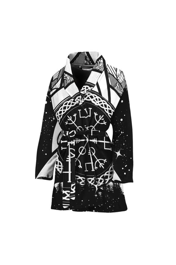 Viking Celtic Trinity Knot Women Bathrobe One Size Univeral Fits, Vikings Fashion Lightweight Plush Fleece Long Robe For Women