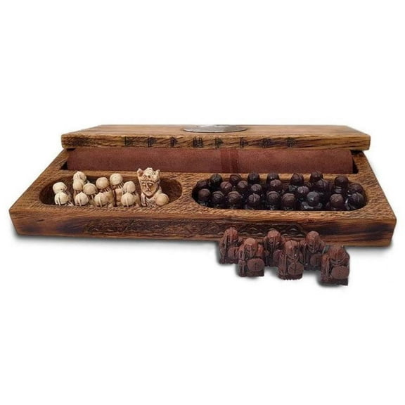 Viking Chess Set, Wooden Chess Set Board Game Chess Board With Wooden Box Educational Puzzle Game for Chess Lovers