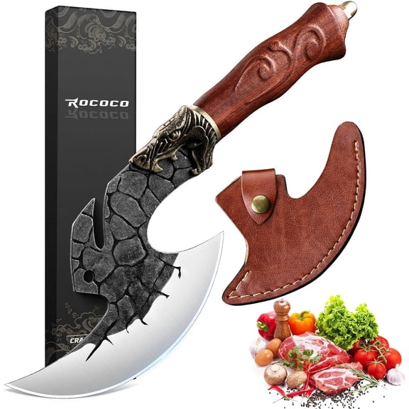Viking Cleaver Knife Birthday - Kitchen Axe & Sheath Father Gift Men | Hand Forged High Carbon Steel Butcher Meat Cutting Boning Knife for Home Outdoor BBQ Camping Chirstmas Mother