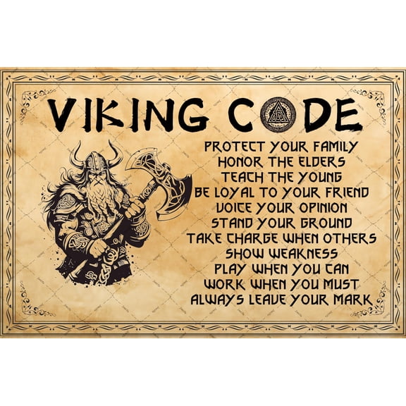 Viking Code Sign Viking Wall Decor Viking Signs Inspirational Viking Warrior Metal Tin Signs Samurai Poster Inspirational Quotes Viking Gifts (Aluminum) Size: 12 x 16 inch