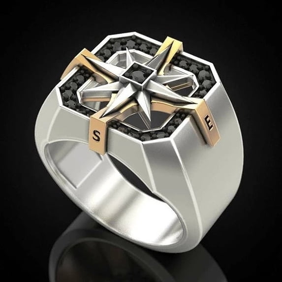 Viking Compass Seal Ring S925 Silver Vintage Two-tone Ring Gift Jewelry Ring