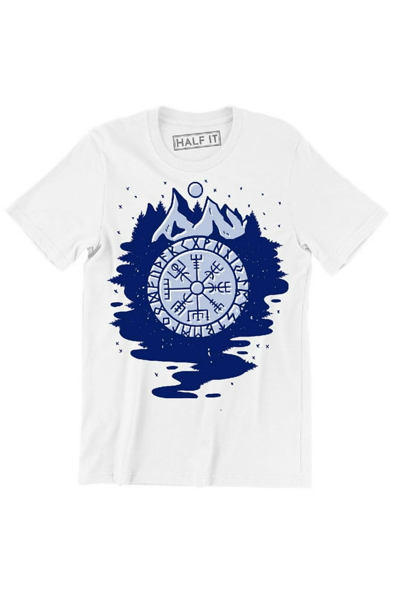 Viking Compass Symbol Mountains And Moon On Its back Men's T-Shirt