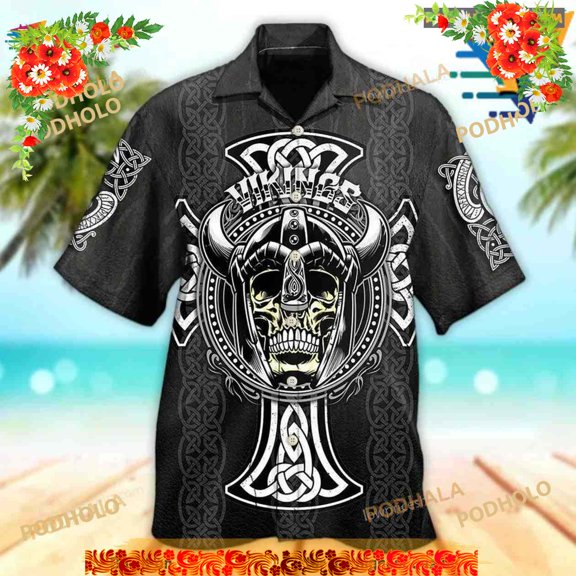 Viking Cool Pattern Black Style Hawaiian Shirt