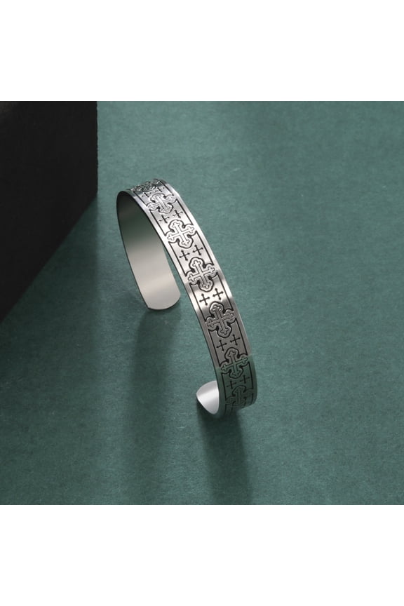 Viking Cross Cuff Bangle for Men Boy 14K White Gold Good Luck Celtic Knot Amulet Vintage Irish Knots Bracelet Jewelry Gift
