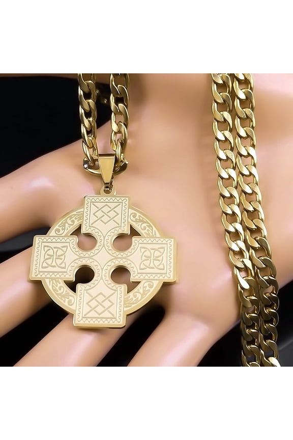 Viking Cross Witch Celtic Irish Knot Necklace for Women Men 14K Yellow Gold Amulet Pendant Necklaces Jewelry