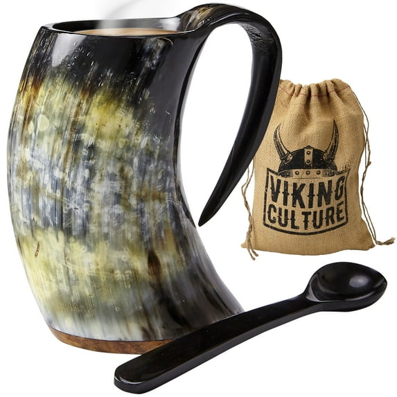 Viking Culture Hot Viking Horn Mug with Spoon and Bag, 2 Piece Set
