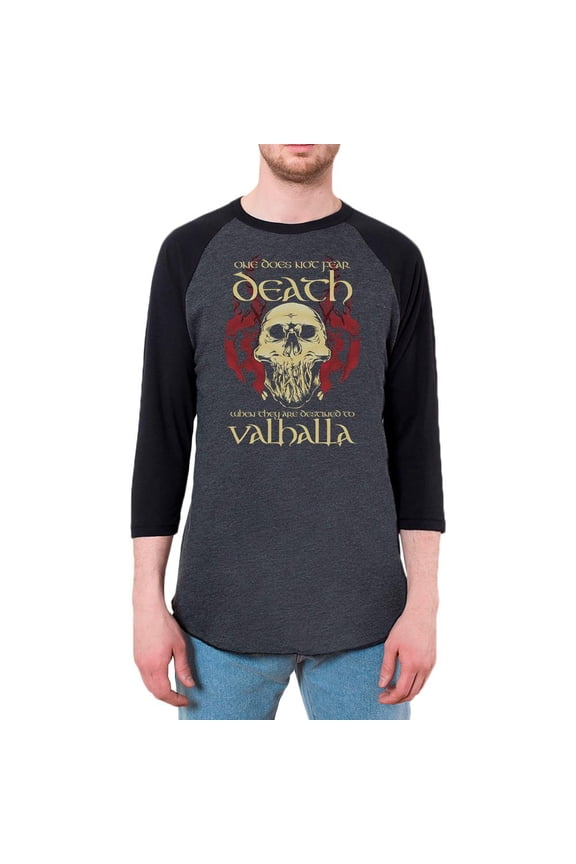 Viking Death Valhalla Mens Raglan T Shirt Heather Black-Black 2XL