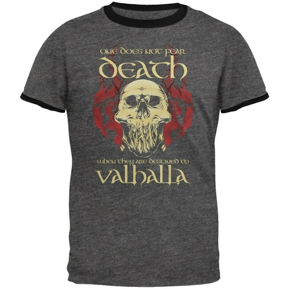 Viking Death Valhalla Mens Ringer T Shirt Dark Heather-Black X-LG