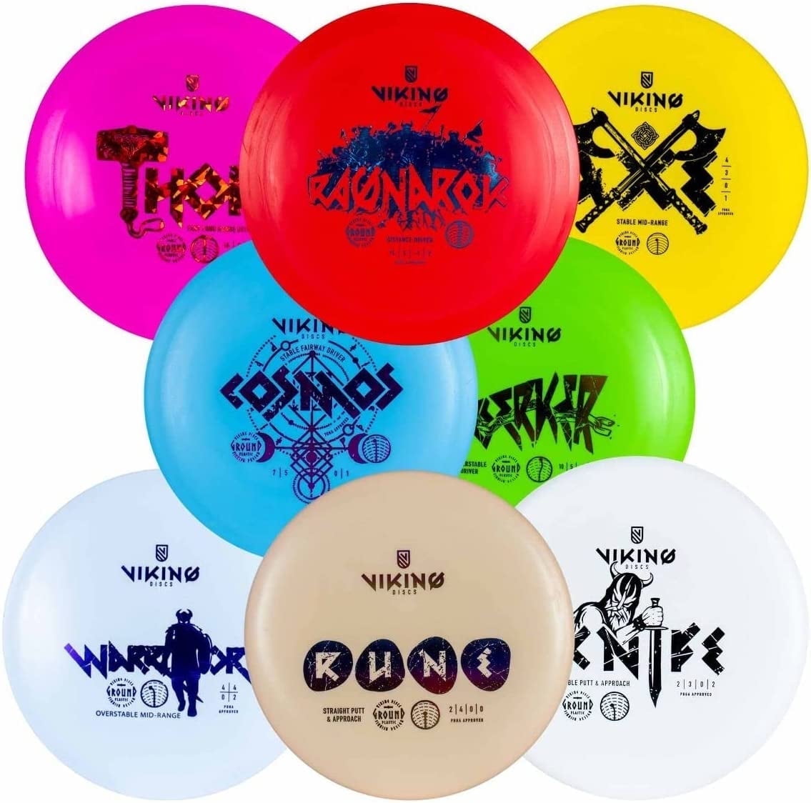 Viking Discs Complete 8 Piece Disc Golf Set Durable Armor Plastic Putters Drivers and Mid Range Discs for All Skill Levels