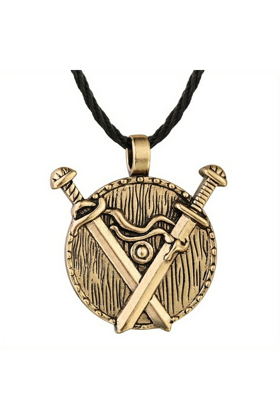 Viking Double Sword Pendant Medieval Jewelry Warrior Wearing Necklace Men'S Gift,Antique Golden