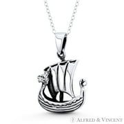 Viking Dragonship Seafarer Charm Pendant & Chain Necklace in Oxidized .925 Sterling Silver