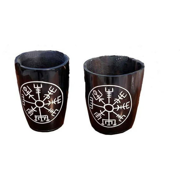 Viking Drinking Authentic Medieval Short Glass Horn Mug Whisky Vodka Handcrafted 3 Inch Cup with Black Velvet Bag Pack of 2