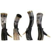 Viking Drinking Horn - Game of Thrones Inspired Engraved Medieval Norse Style Polished Drinking Horn- Natural Shine Finish - 12 Ox-Horn