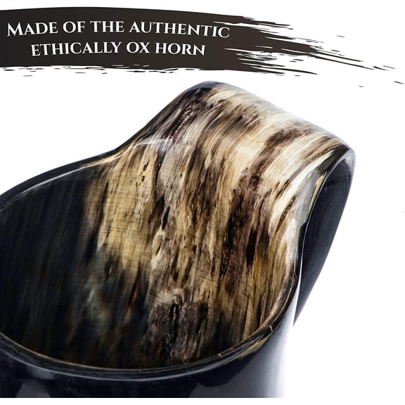 Viking Drinking Horn Mug - Unique Gifts for Men, 15-20 Oz Natural Ox Horn Cup & Cofee Stein | Cool Unique Gift for Brother or Dad, Home Decor Accessories | Shot Glasses for Beer, Ale, Mead, Whiskey