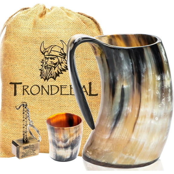 Viking Drinking Horn Mug - Unique Gifts for Men, 15-20 Oz Nturl Ox Cup & Cofee Stein | Cool Gift Brother or Dd, Home Decor ccessories Shot Glsses Beer, le, Med, Whiskey