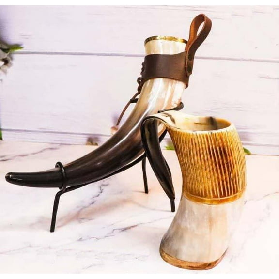 Viking Drinking Horn Royal Wolf Cup Set With Iron Stand Genuine Handcrafted Drinking Tankard Viking Horn, For Mead Ale And Beer, Men's Gift
