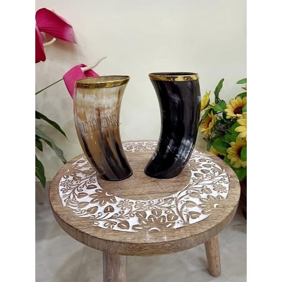 Viking Drinking horn mugs Tankard beer mug best gift Set Of 2 Natural Finish Ox Horn Drinking Cups Rustic Vintage Home Decor Gifts