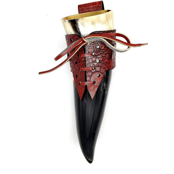 Viking Drinking short Horn with Leather Holster Authentic & Food Safe Cup No Leaks Norse Drinking Beer Mug with 8-10oz Capacity Best Choice of Vikings & Game of Thrones and Viking Theme & Fans