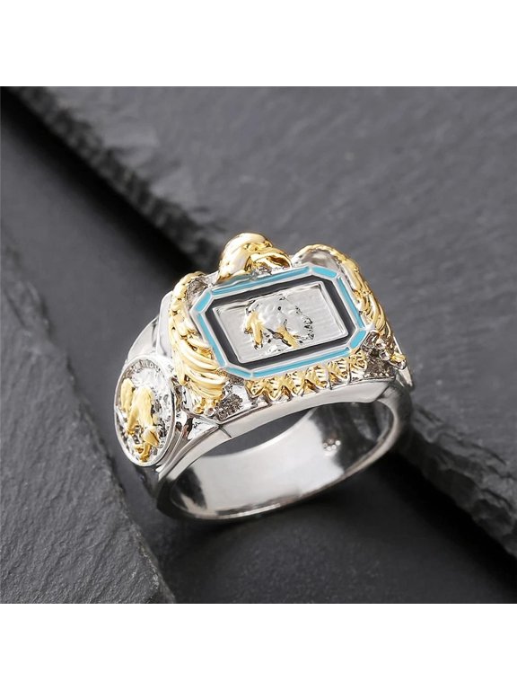 Viking Eagle Totem Pirate Rings For Women Vintage Fashion Yellow Gold and Silver Color Ring Luxury Two Tone Antique Jewelry