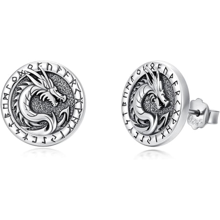 Viking Earrings 925 Sterling Silver Yin Yang Tree of Life Dragon Wolf Earrings Viking Rune Jewelry Gifts for Men Women