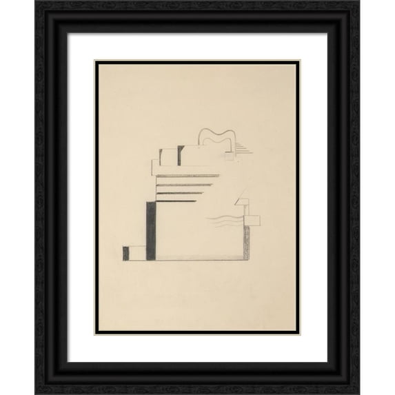 Viking Eggeling 14x18 Black Ornate Wood Framed Double Matted Museum Art Print Titled - Original Drawings 13 (Early 20th Century)