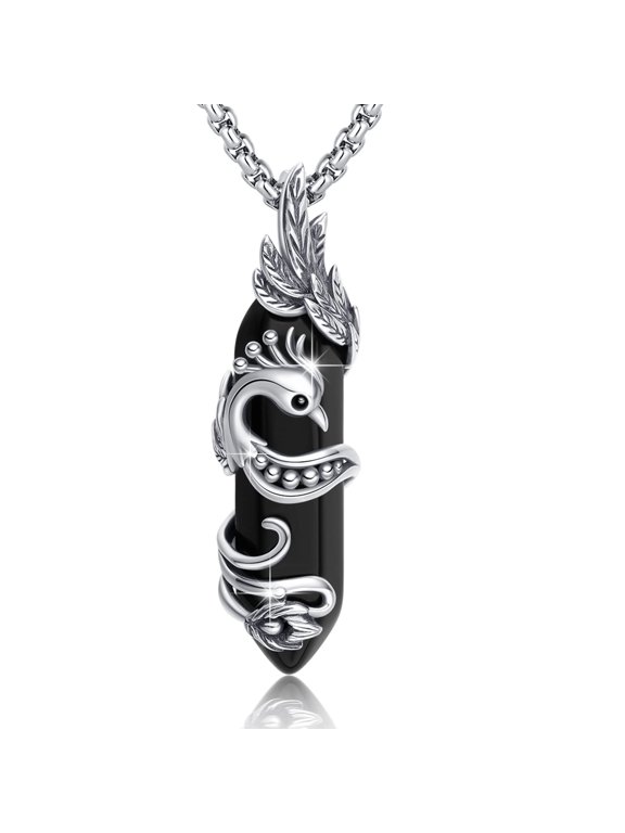 925 Sterling Silver Phoenix Necklace with Obsidian Crystal, Nirvana Survived Rising Jewelry Gift