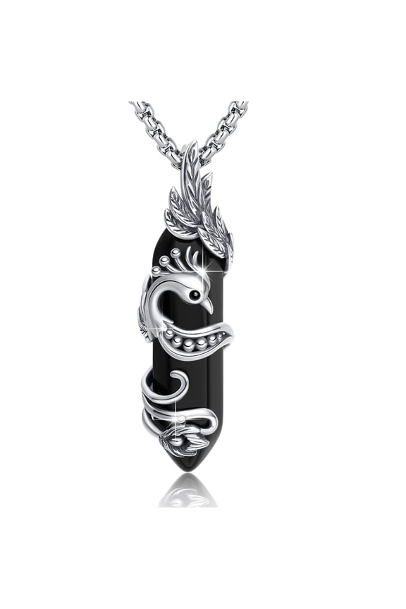 925 Sterling Silver Phoenix Necklace with Obsidian Crystal, Nirvana Survived Rising Jewelry Gift