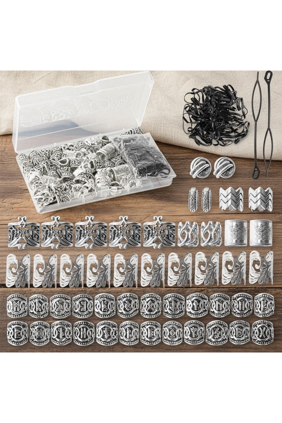 Viking Hair Beads & Beard Ornaments Set - Hair Jewelry and Dreadlock Accessories, Loc Jewelry, Braid Accessories, Beard Beads, Braids, Locs, Viking Jewelry
