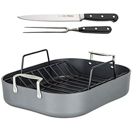 Viking Hard Anodized Roasting Pan with Rack and Bonus Carving Set - Black
