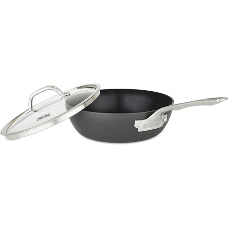 Viking Non Stick Saucier Pan with Glass Lid, 3 Quart Hard Anodized Sauce Cooking Pot, Dishwasher and Oven Safe, Induction Ready, Gray