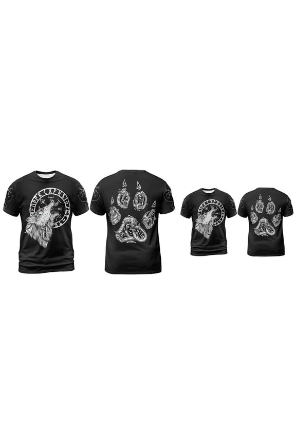 Viking Helm of Awe Odin Wolf T-Shirt, Norse Mythology Graphic Tee, Short Sleeve Casual Shirt