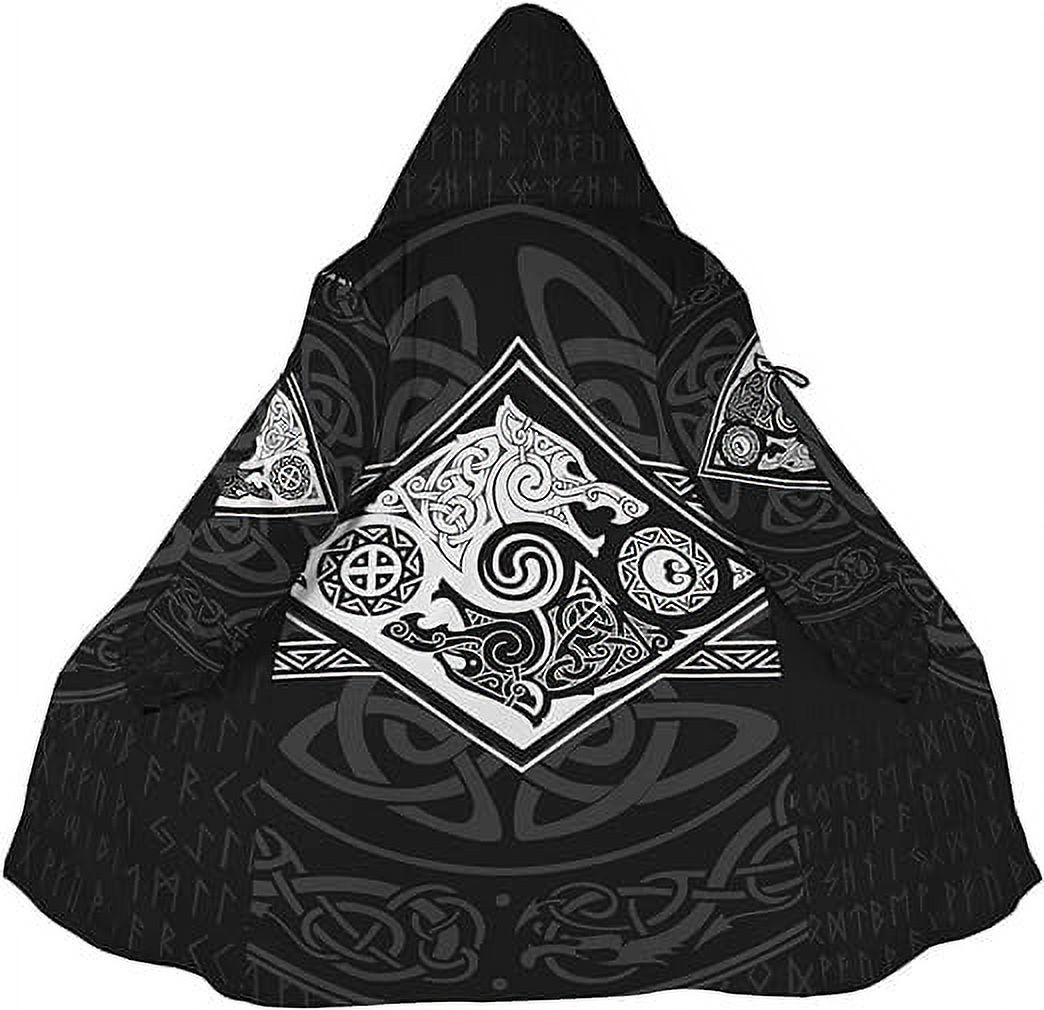 Viking Odin Valhalla Hooded Cloak voor Mannen, Faux Kasjmier Jas Winter Warm 3D Print Casual Unisex Jas,Odin raven,XL
