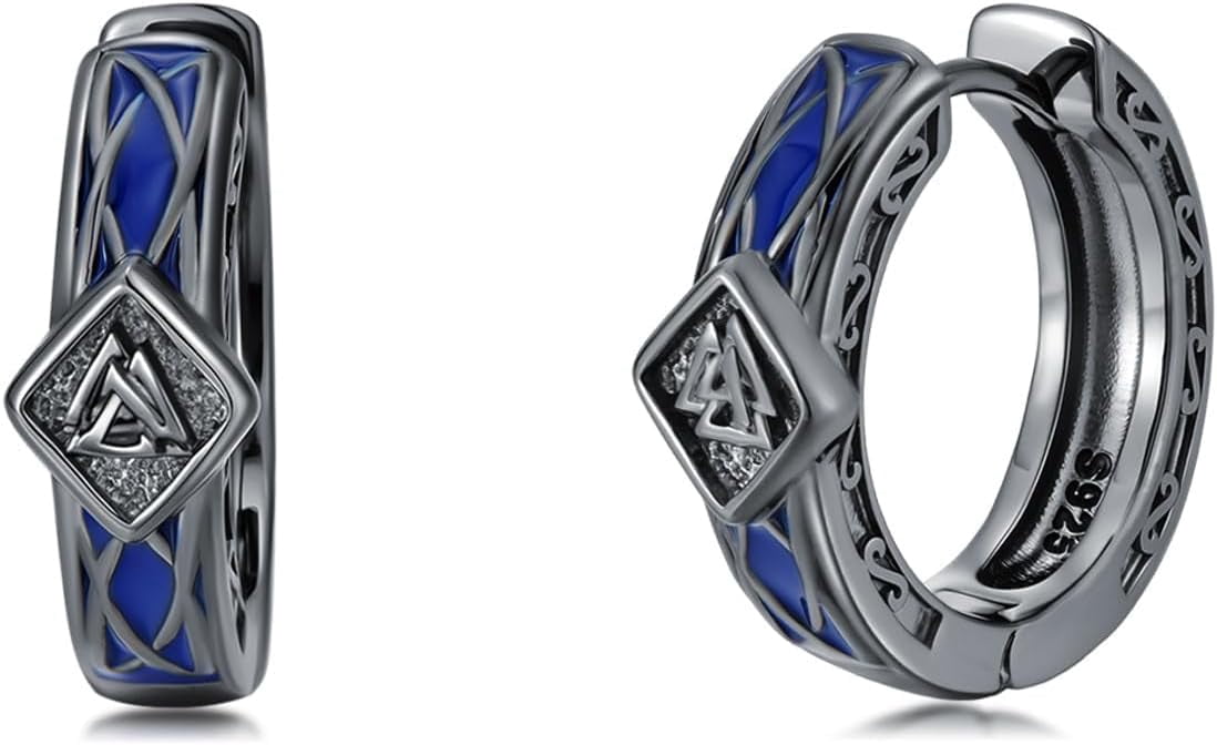 Viking Hoop Earrings for Men 925 Sterling Silver Celtic Knot Black ...
