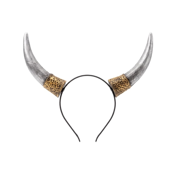 Viking Horn Headband Halloween Costume Accessory – Medieval Ox Horn Headpiece, Vintage Carved Design for Cosplay, Masquerade, Carnival Party (Silver)