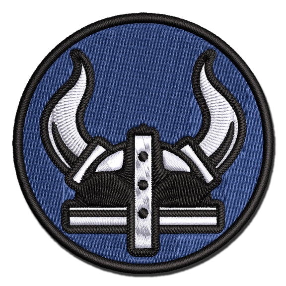 Viking Horned Helmet Applique Multi-Color Embroidered Hook & Loop Patch - 3 Inch Medium