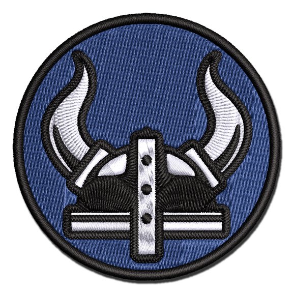 Viking Horned Helmet Applique Multi-Color Embroidered Iron-On Patch - 2.0 Inch Mini