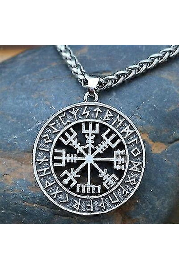 Viking Icelandic Vegvisir Helmet Horror In Runic Circle Pendant Viking Runes Vegvisir Compass Rune Amulet Collier Necklace - MXBC