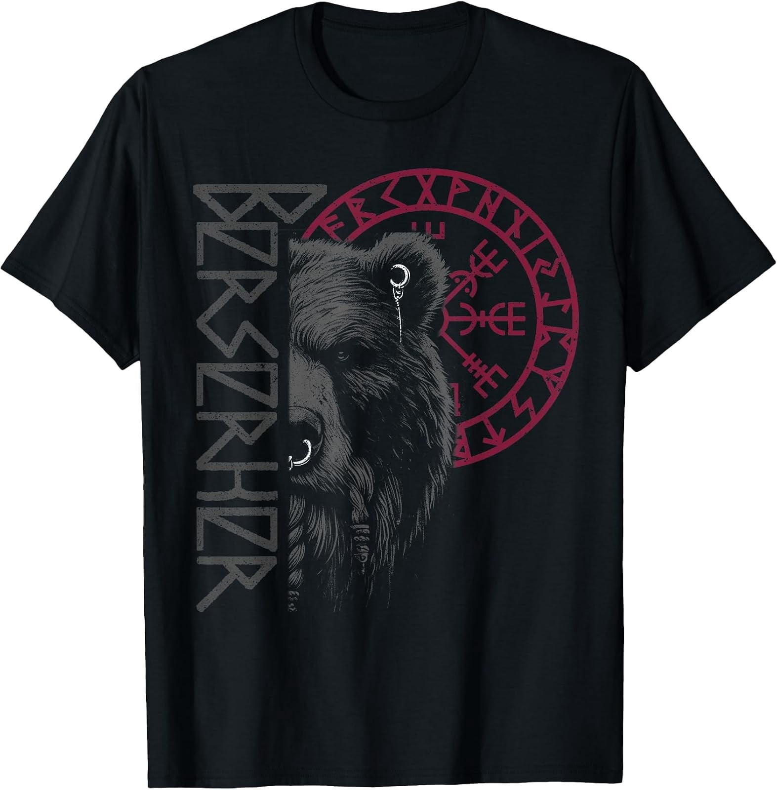 Nirdic Compass Viking-Inspired Berserker Bear Warrior Compass Graphic Tee - Walmart.com