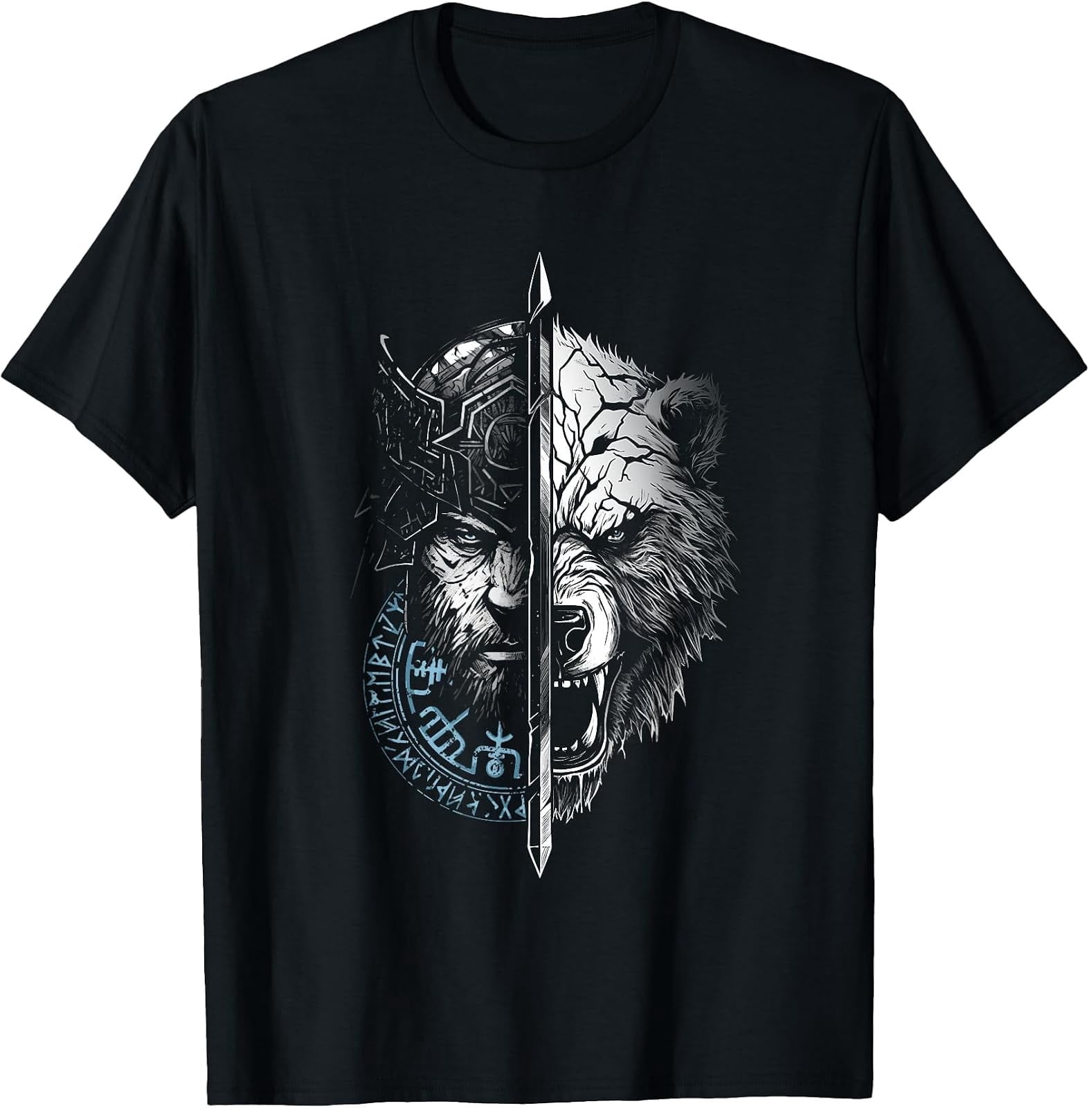 Viking-Inspired Odin Runes Berserker Bear Warrior Graphic T-Shirt ...