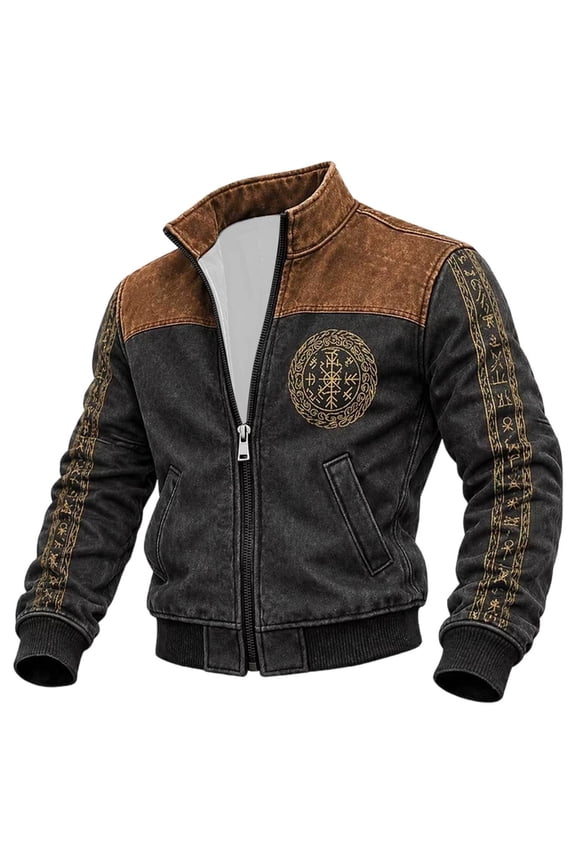 Viking Jacket for Men Norse Mythology Jackets Nordic Vegvisir Jacket Brown XXL