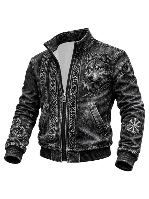 Viking Jacket for Men Norse Mythology Jackets Nordic Vegvisir Jacket Grey L
