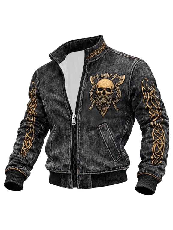 Viking Jacket for Men Norse Mythology Jackets Nordic Vegvisir Jacket Grey XXL