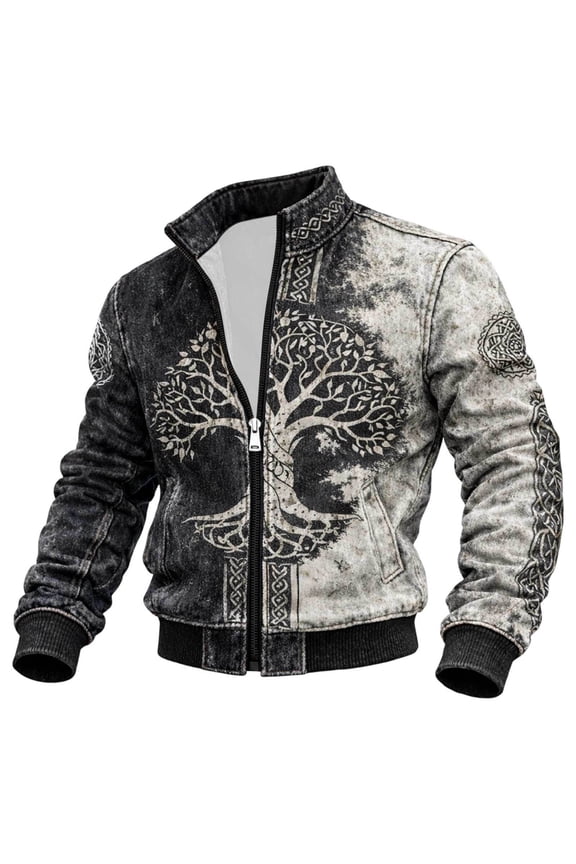 Viking Jacket for Men Norse Mythology Jackets Nordic Vegvisir Jacket Grey XXXXL