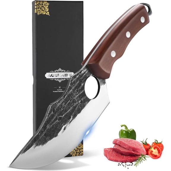 Viking Knife for Meat Cutting, Hand Forged Chef knife, German Steel and Ergonomic Wood Handle, with Sheath Kitchen Outdoor,6"