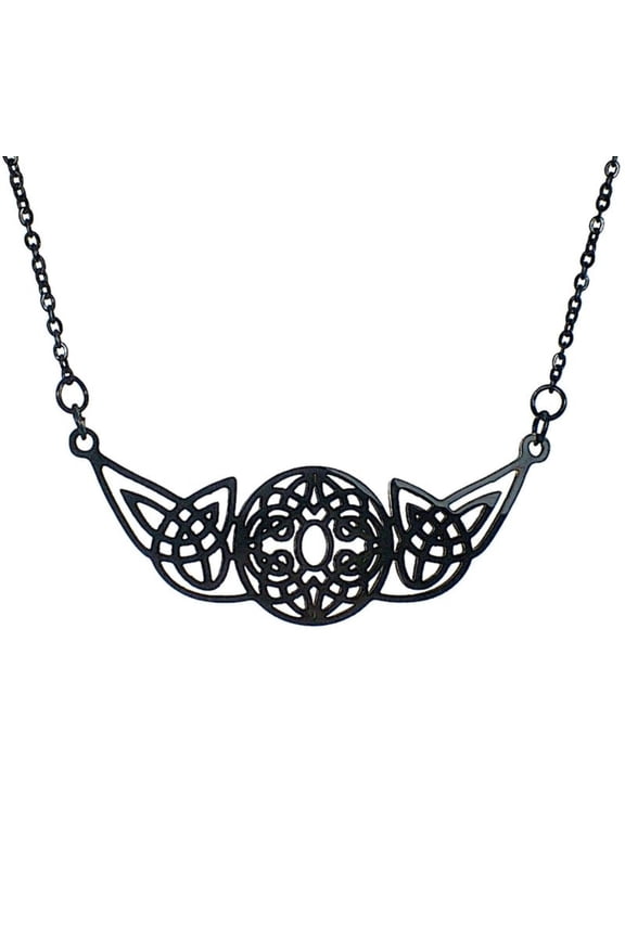 Viking Knotwork Necklace Black Stainless Steel Celtic Circle Knot Amulet