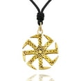 thumbnail image 1 of Viking Kolovrat Amulet Slovic Handmade Brass Necklace Pendant Jewelry With Cotton Cord, 1 of 3