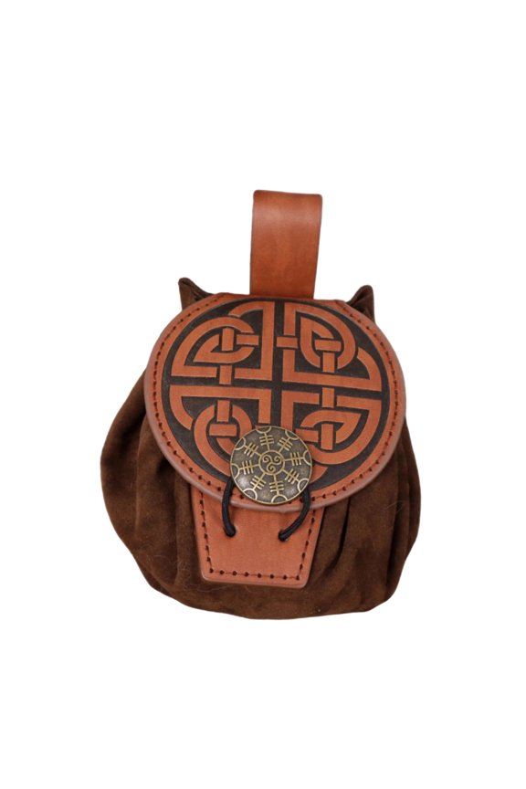 Viking Leather Belt Pouch Nordic Waist Bag for LARP Renaissance Cosplay Coin Key Storage,Khaki